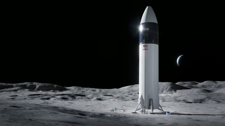 The SpaceX Starship human lander design that will carry NASA astronauts to the moon's surface during the Artemis III mission is depicted in this illustration. (SpaceX)